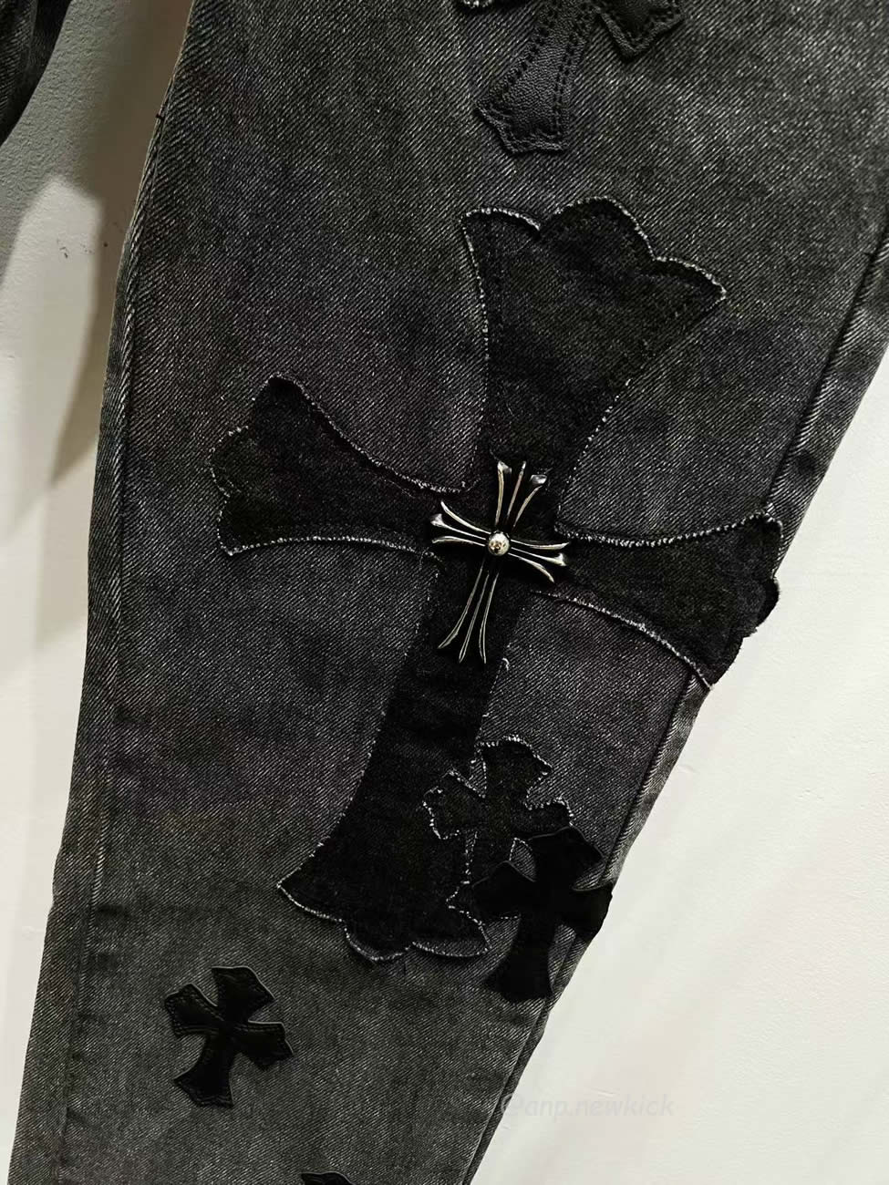Chrome Hearts Black Grey Silver Cross Patch Jeans (6) - www.newkick.vip